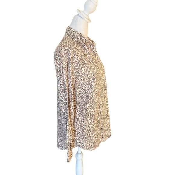 LL Bean Vtg Button Up Long Sleeve Cotton Shirt Floral Woman Small Purple Cream - Picture 3 of 9